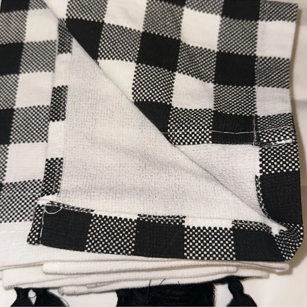 MRKT Autumn Harvest Black White Graphic Gingham Plaid Cotton Towel Gift Set